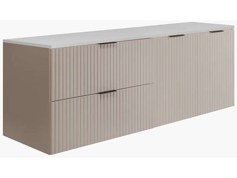 Conjunto de banheiro: armário com gavetas e armário com portas 57×46×160 cm, cor: cashmere / branco, puxador preto