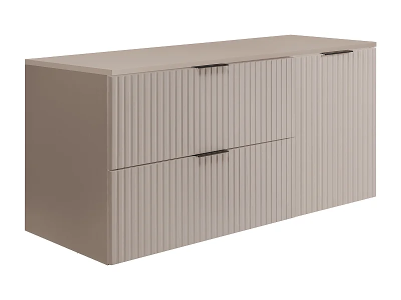 Badezimmer-Set: Schrank mit Schubladen und Schrank mit Türen 57×46×120 cm, Farbe: Kaschmir / Kaschmir-Ablagefläche, schwarzer Griff