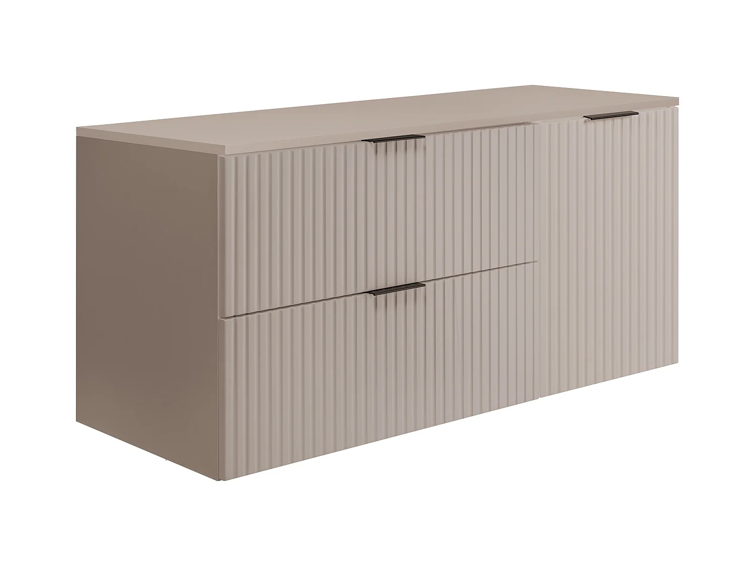 Badezimmer-Set: Schrank mit Schubladen und Schrank mit Türen 57×46×120 cm, Farbe: Kaschmir / Kaschmir-Ablagefläche, schwarzer Griff