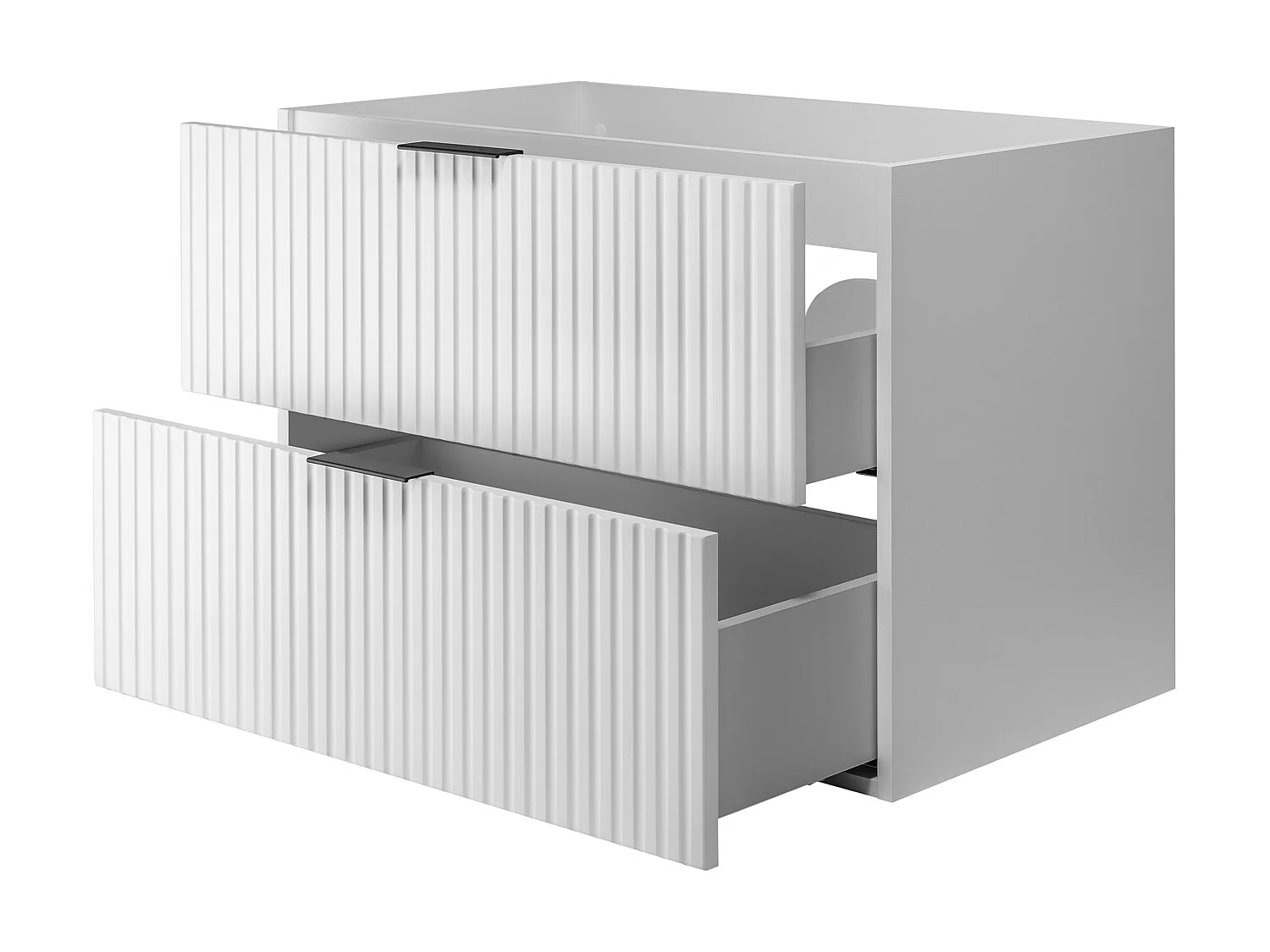 Ensemble de salle de bain : meuble avec tiroirs et meuble avec portes 57×46×120 cm, couleur : blanc / chêne Craft, poignée noire