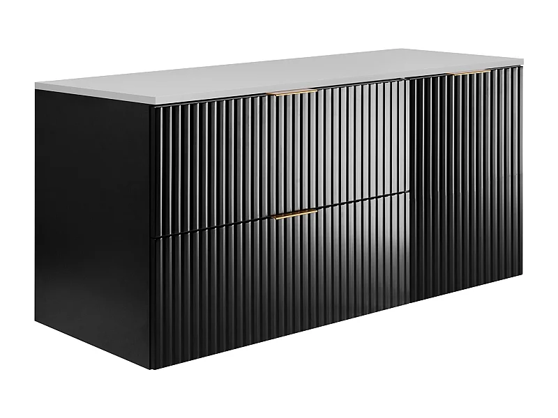 Ensemble de salle de bain : meuble avec tiroirs et meuble avec portes 57×46×120 cm, couleur : noir / blanc, poignée dorée