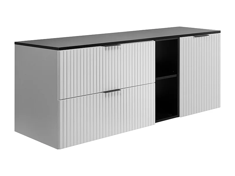 Badezimmer-Set: Schrank mit Schubladen, Schrank mit Türen und Regal 57×46×140 cm, Farbe: weiß/schwarz, schwarzer Griff