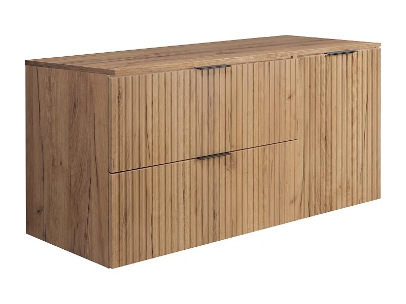 Zestaw łazienkowy: szafka z szufladami i szafka z drzwiami 57×46×120 cm, kolor: Dąb Craft / blat Dąb Craft, uchwyt czarny