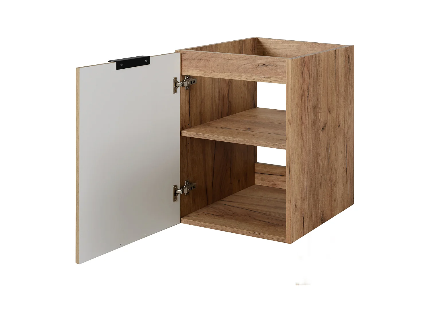 Conjunto de baño: mueble con cajones y mueble con puertas 57×46×120 cm, color: Roble Craft, tirador negro