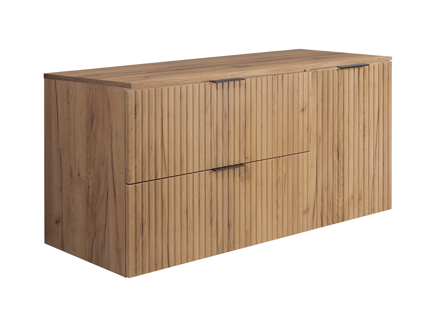 Ensemble de salle de bain : meuble avec tiroirs et meuble avec portes 57×46×120 cm, couleur : Chêne Craft, poignée noire