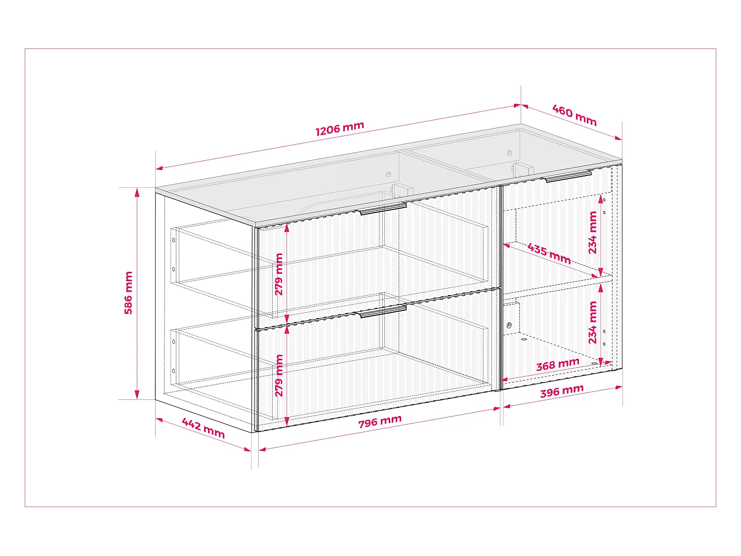 Badezimmer-Set: Schrank mit Schubladen und Schrank mit Türen 57×46×120 cm, Farbe: Eiche Craft / Eiche Craft Arbeitsplatte, schwarzer Griff