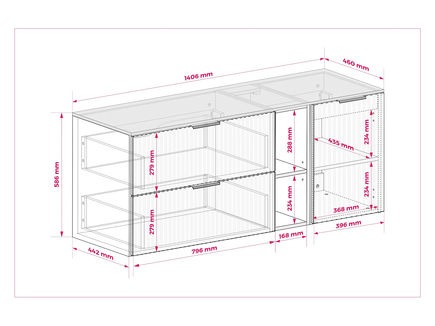Badezimmer-Set: Schrank mit Schubladen, Schrank mit Türen und Regal 57×46×140 cm, Farbe: Weiß/Kaschmir, schwarzer Griff