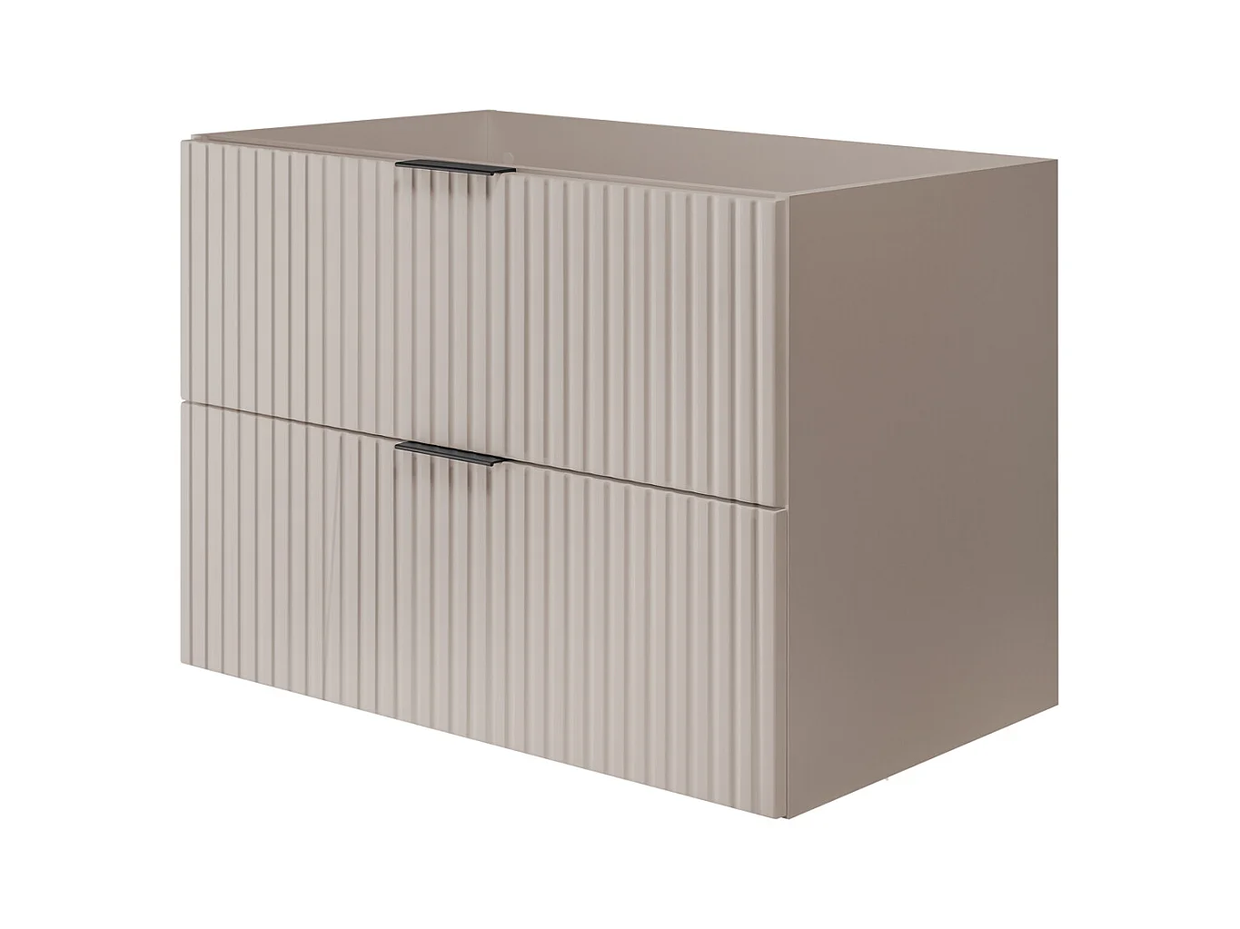 Badezimmer-Set: Schrank mit Schubladen, Schrank mit Türen und Regal 57×46×140 cm, Farbe: Weiß/Kaschmir, schwarzer Griff