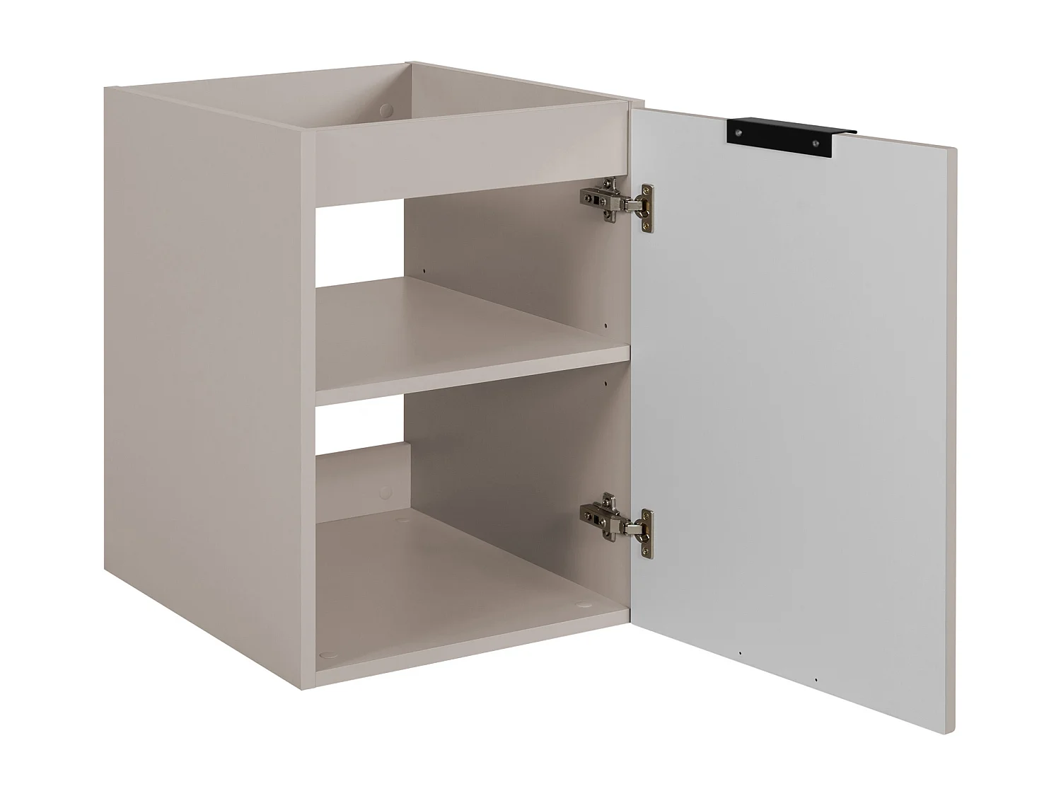 Ensemble de salle de bain : meuble avec tiroirs, meuble avec portes et étagère 57×46×140 cm, couleur : cachemire / blanc, poignée noire