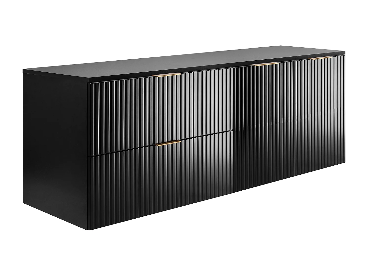 Conjunto de banheiro: armário com gavetas e armário com portas 57×46×160 cm, cor: preto, puxador dourado