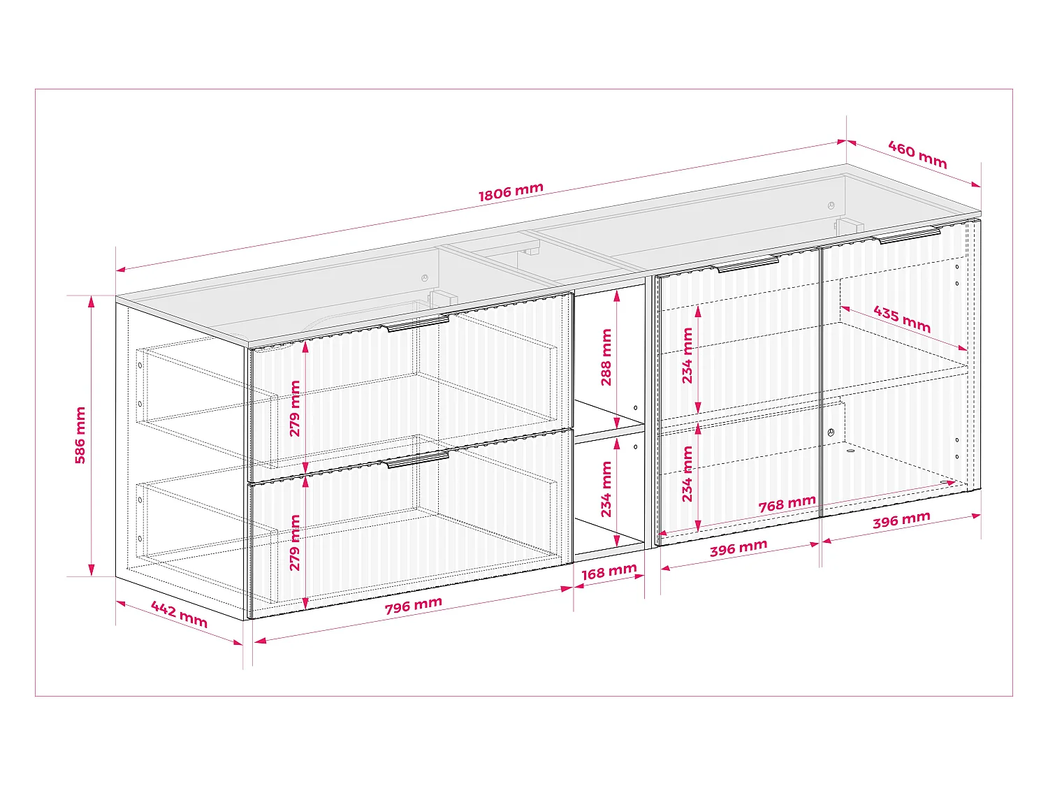 Badezimmer-Set: Schrank mit Schubladen, Schrank mit Türen und Regal 57×46×180 cm, Farbe: weiß/schwarz, Griff gold