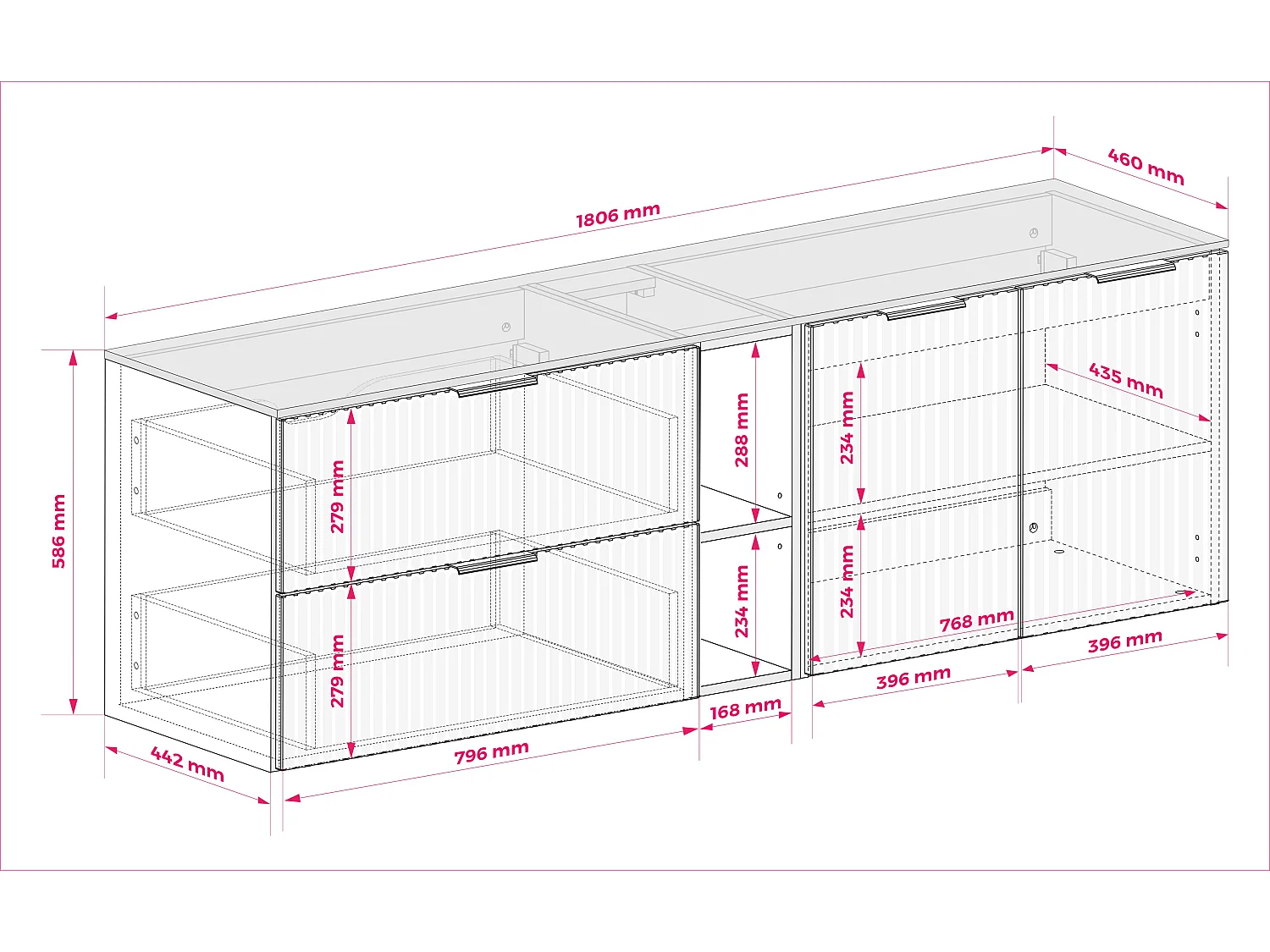 Badezimmer-Set: Schrank mit Schubladen, Schrank mit Türen und Regal 57×46×180 cm, Farbe: weiß/schwarz, Griff gold