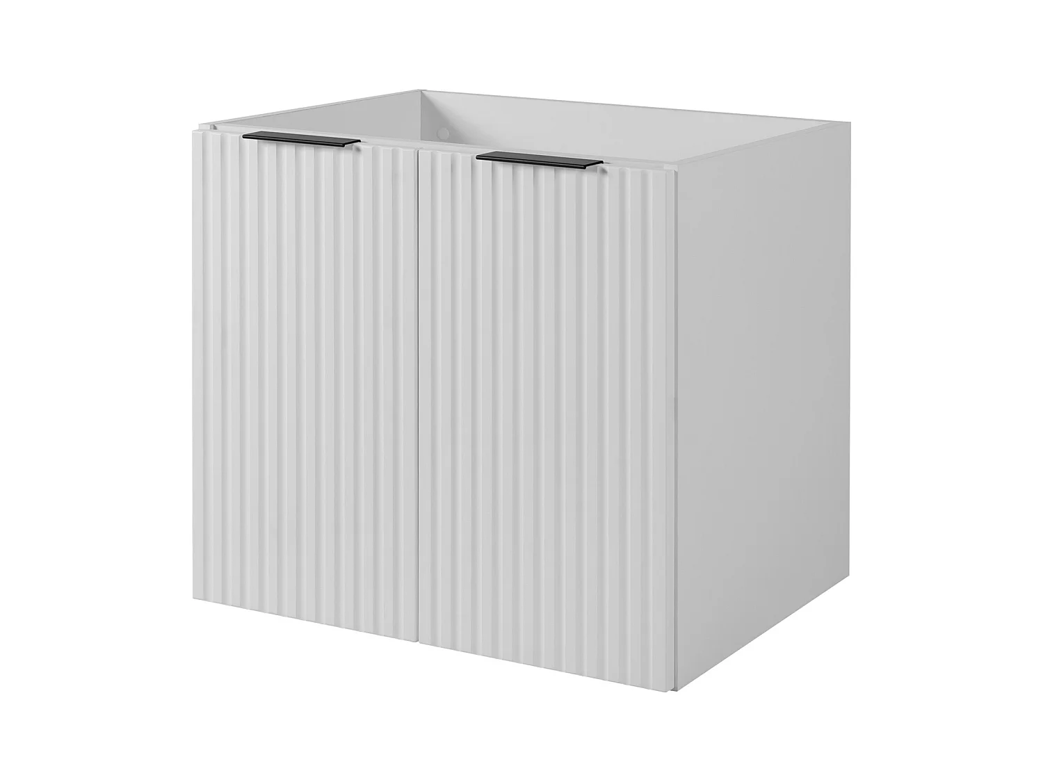 Badezimmer-Set: Schrank mit Schubladen, Schrank mit Türen und Regal 57×46×180 cm, Farbe: weiß/schwarz, schwarzer Griff