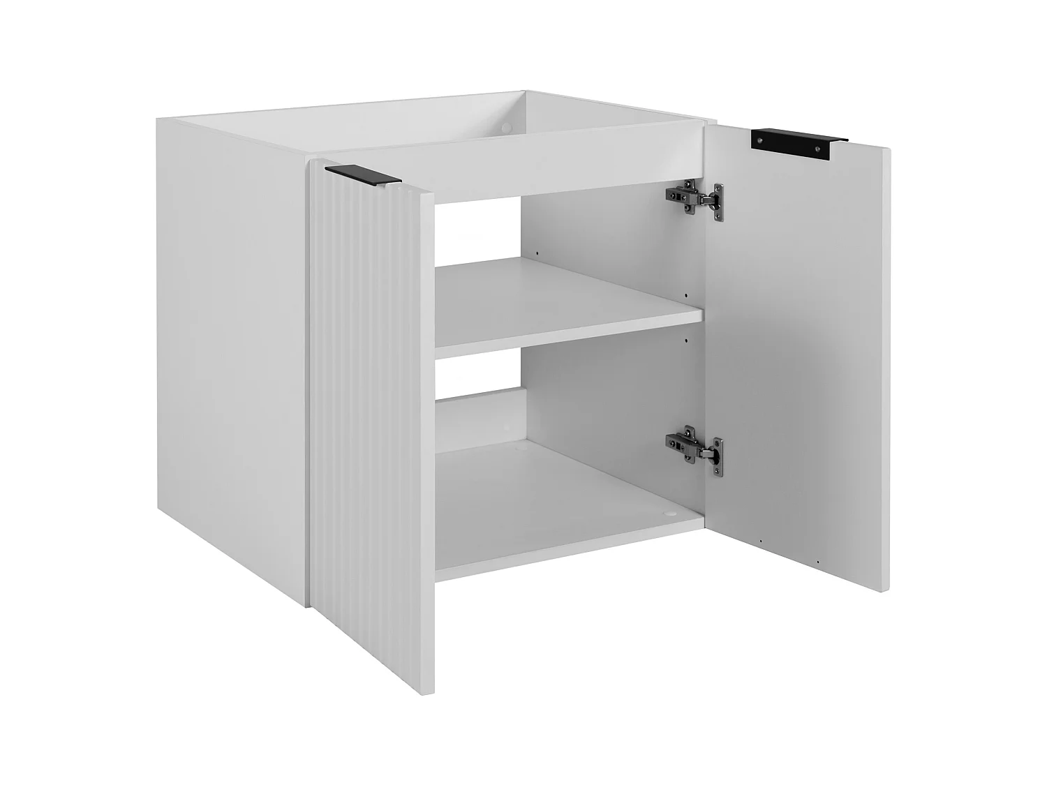 Badezimmer-Set: Schrank mit Schubladen und Schrank mit Türen 57×46×160 cm, Farbe: weiß, schwarzer Griff