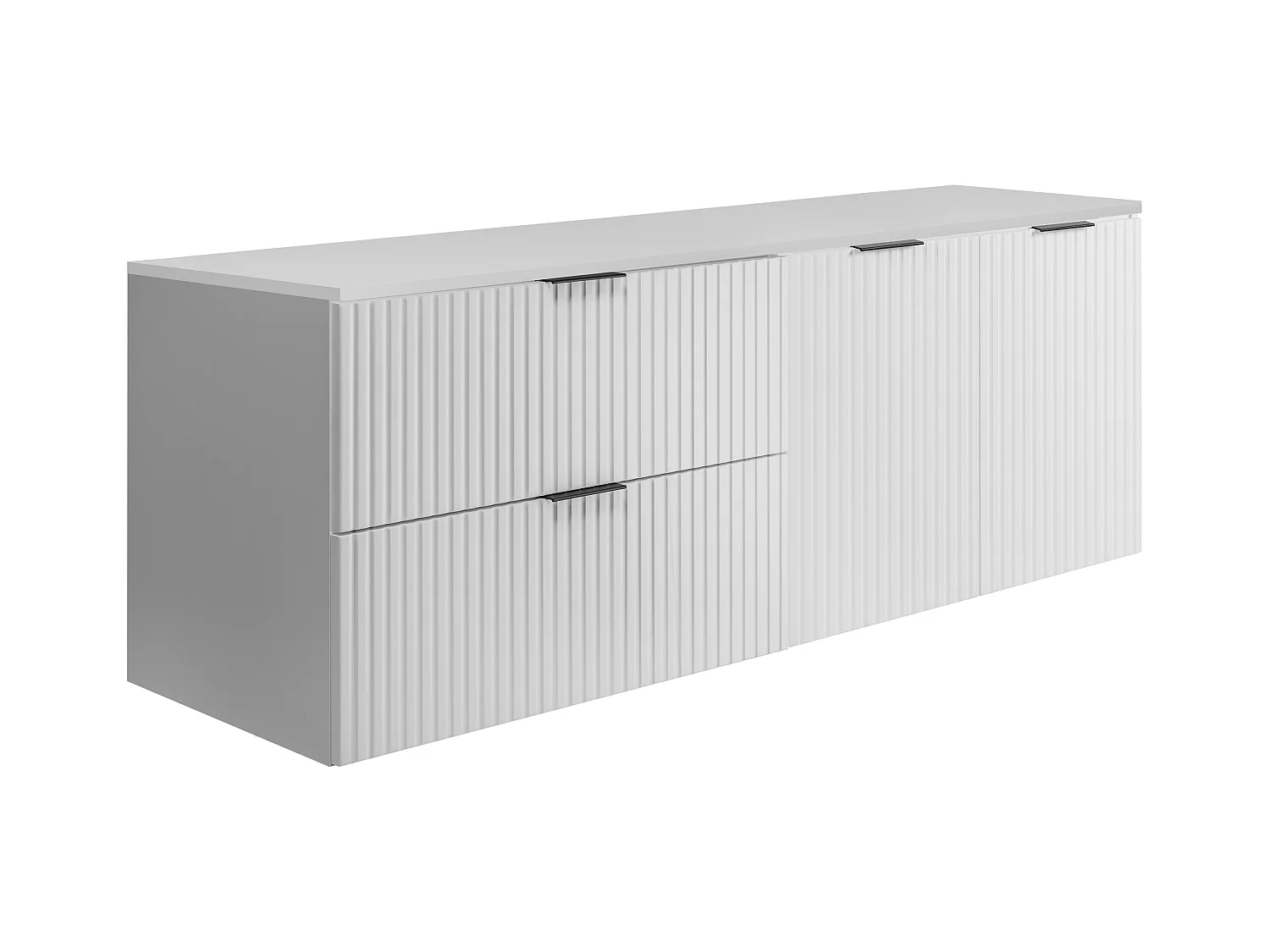 Ensemble de salle de bain : meuble avec tiroirs et meuble avec portes 57×46×160 cm, couleur : blanc, poignée noire