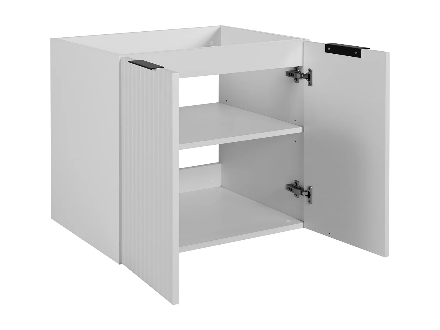 Ensemble de salle de bain : meuble avec tiroirs et meuble avec portes 57×46×160 cm, couleur : blanc, poignée noire