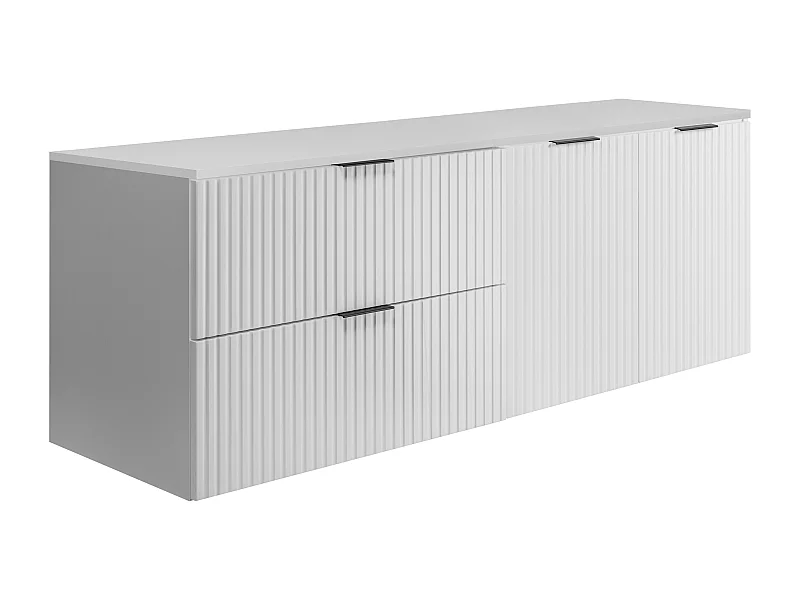 Ensemble de salle de bain : meuble avec tiroirs et meuble avec portes 57×46×160 cm, couleur : blanc, poignée noire