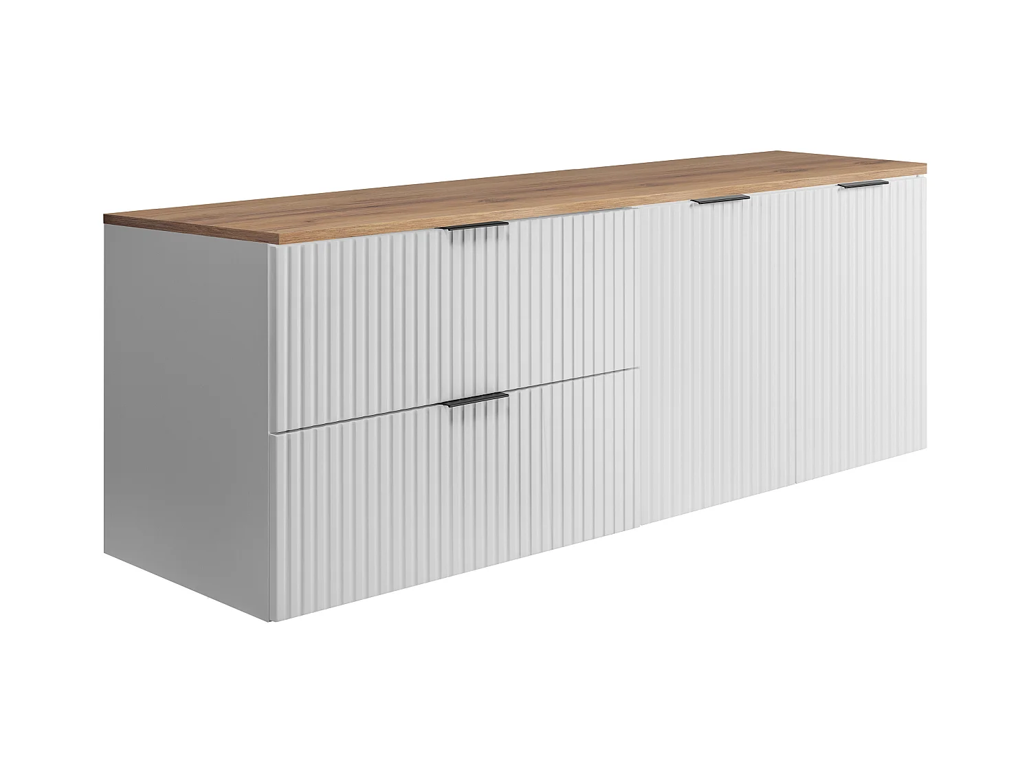 Ensemble de salle de bain : meuble avec tiroirs et meuble avec portes 57×46×160 cm, couleur : blanc / chêne Craft, poignée noire
