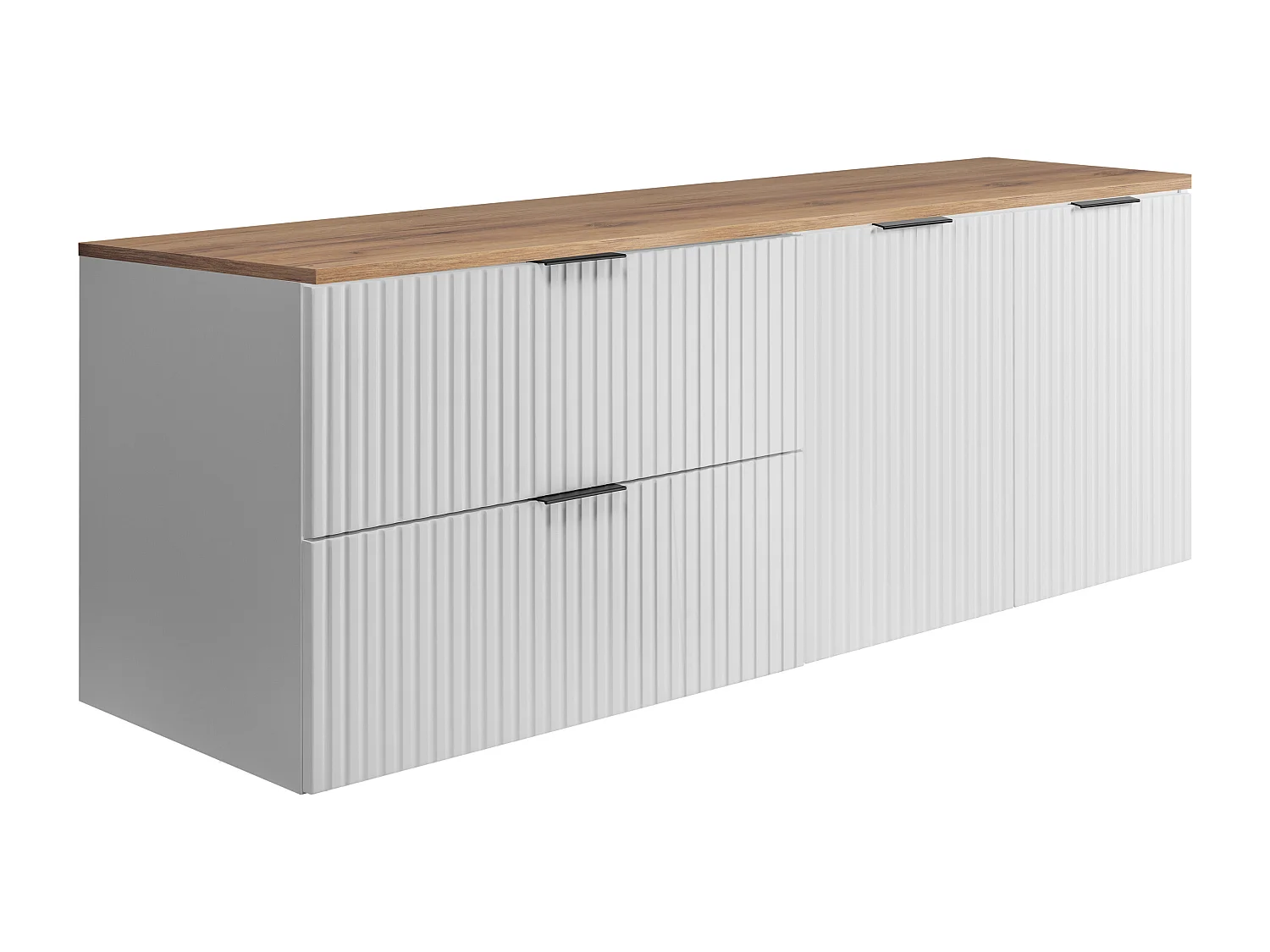 Ensemble de salle de bain : meuble avec tiroirs et meuble avec portes 57×46×160 cm, couleur : blanc / chêne Craft, poignée noire