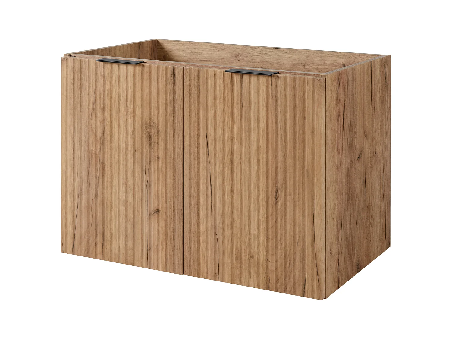 Conjunto de baño: mueble con cajones y mueble con puertas 57×46×160 cm, color: Roble Craft, tirador negro