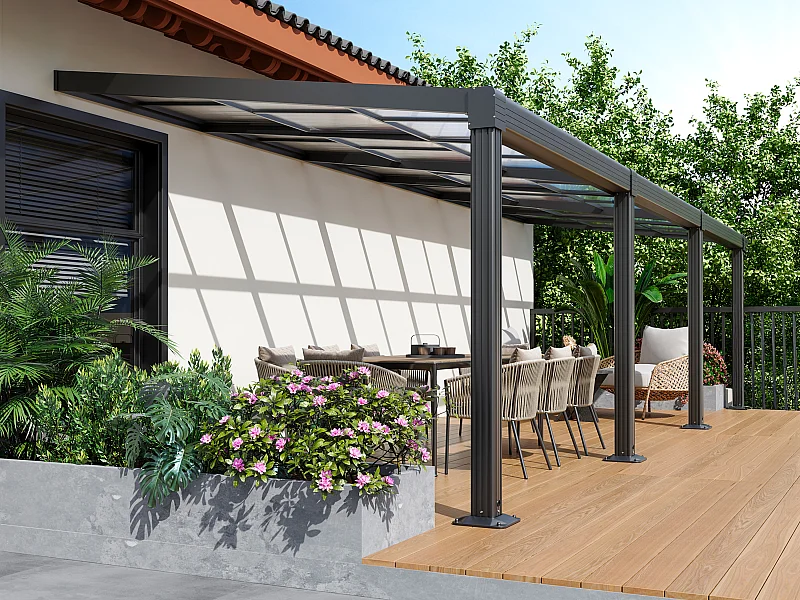 Pergola adossée en aluminium avec toit coulissant - 27 m² - anthracite - IZEDA