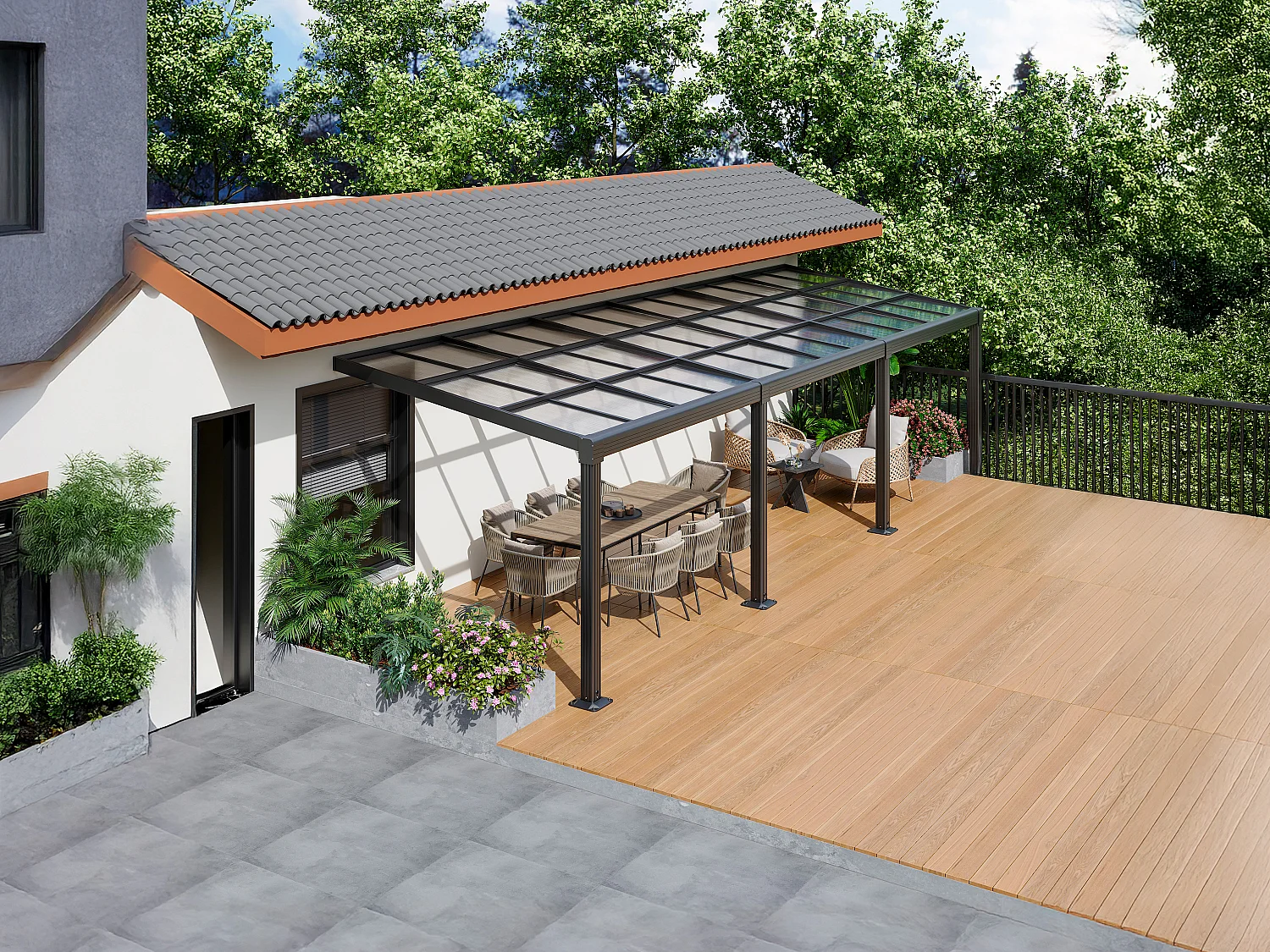 Pergola adossée en aluminium avec toit coulissant - 27 m² - anthracite - IZEDA
