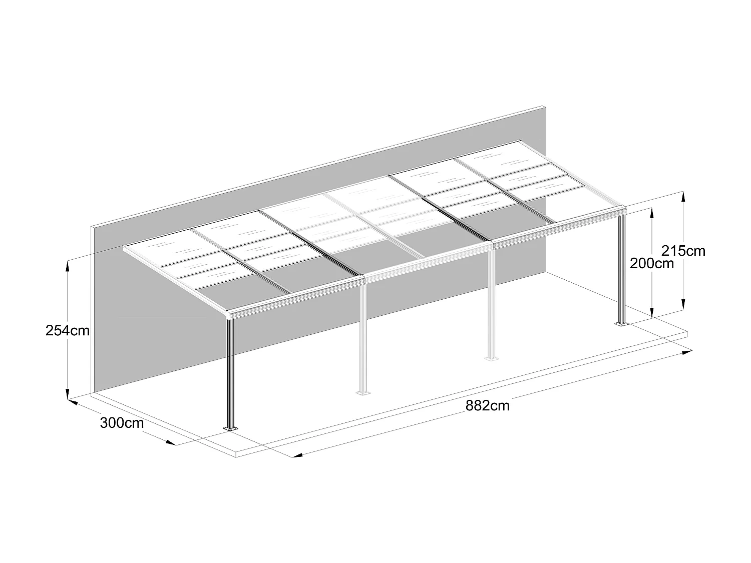 Terrassendach anlehnend aus Aluminium - Mit Schiebedach - 27 m² - Anthrazit - IZEDA