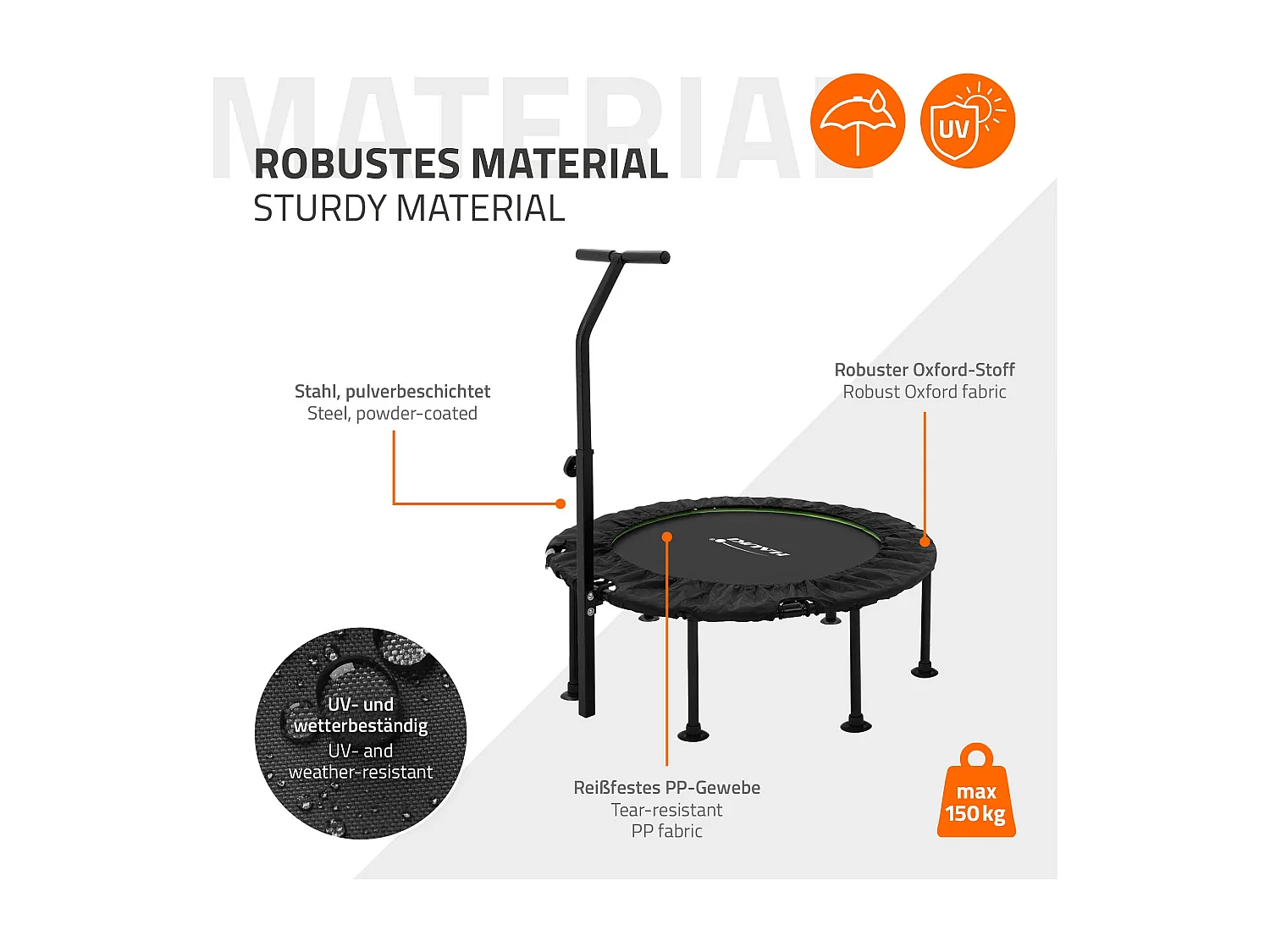 Trampoline de fitness Ø102cm vert pour intérieur barre de maintien réglable en hauteur structure acier capacité 150 kg plateforme de saut silencieuse