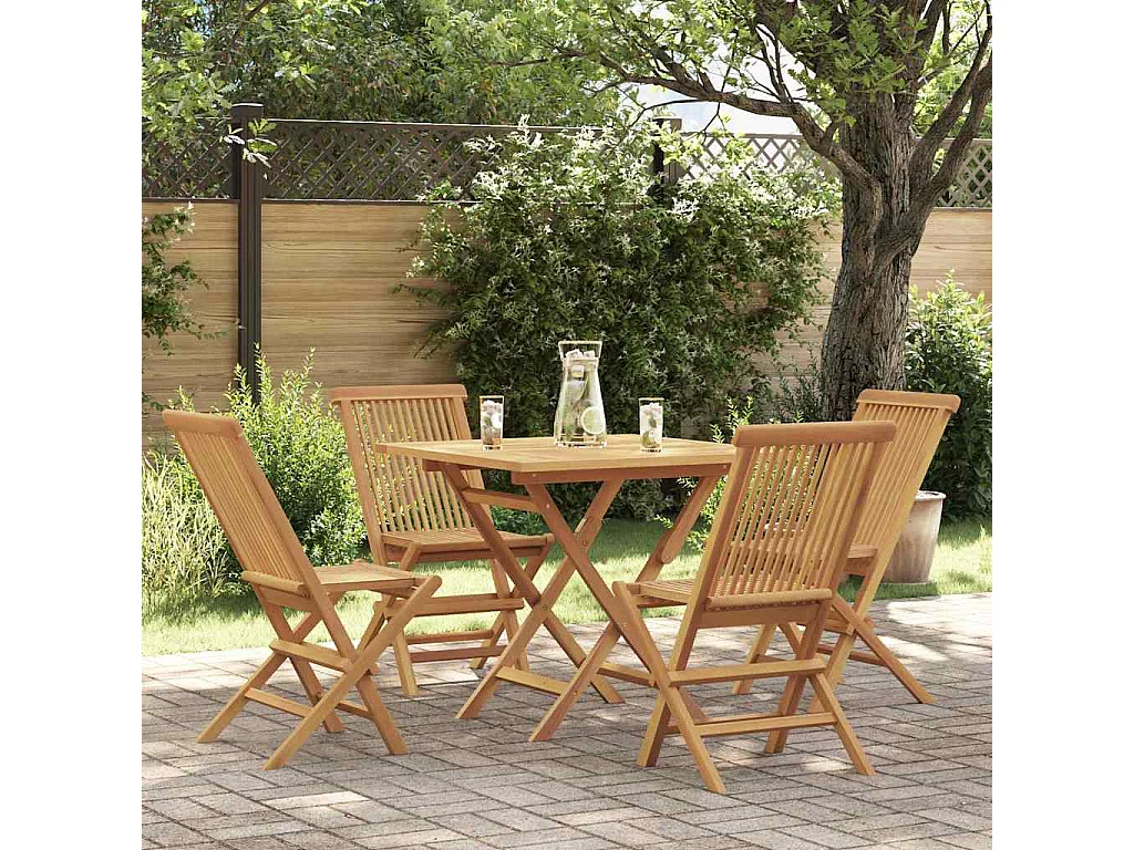 Cymir  Ensemble à manger de jardin 5 pcs Bois de teck massif