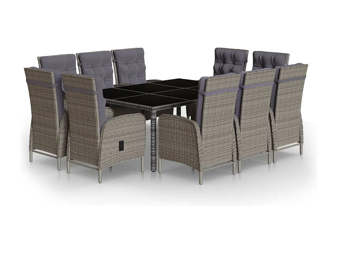 Zidane  Ensemble à manger de jardin 11 pcs résine tressée gris