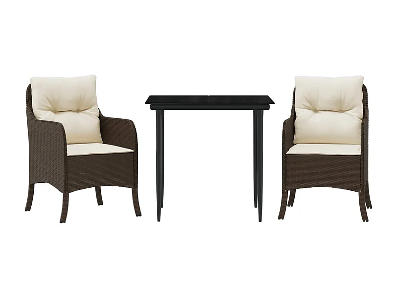 Rini  Set comedor de jardín 3 piezas y cojines ratán sintético marrón