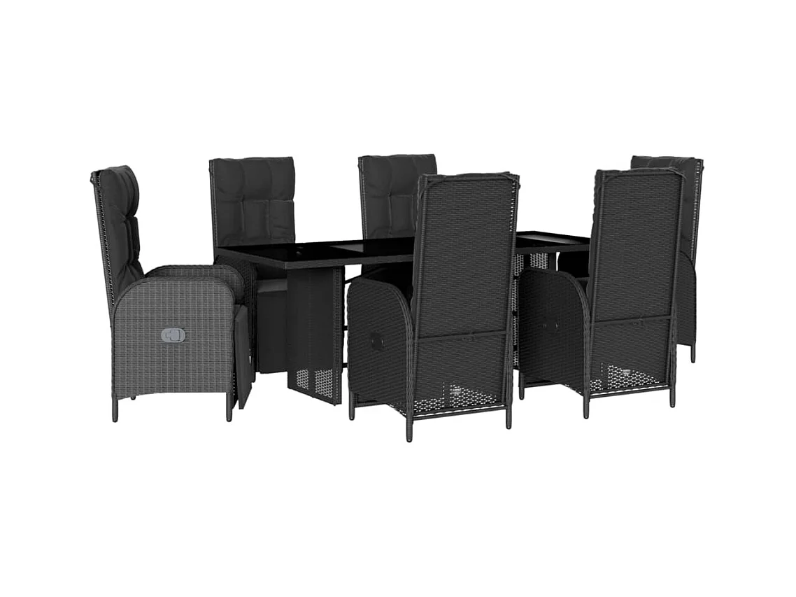 Coon Rapids  Set de comedor de jardín 7 pzas y cojines ratán sintético negro