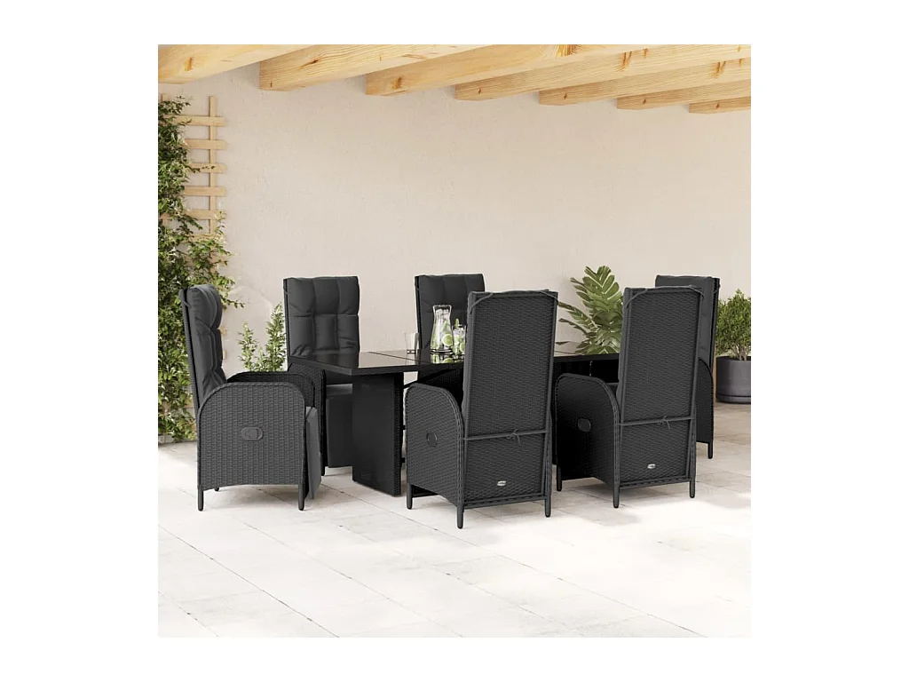 Coon Rapids  Set de comedor de jardín 7 pzas y cojines ratán sintético negro