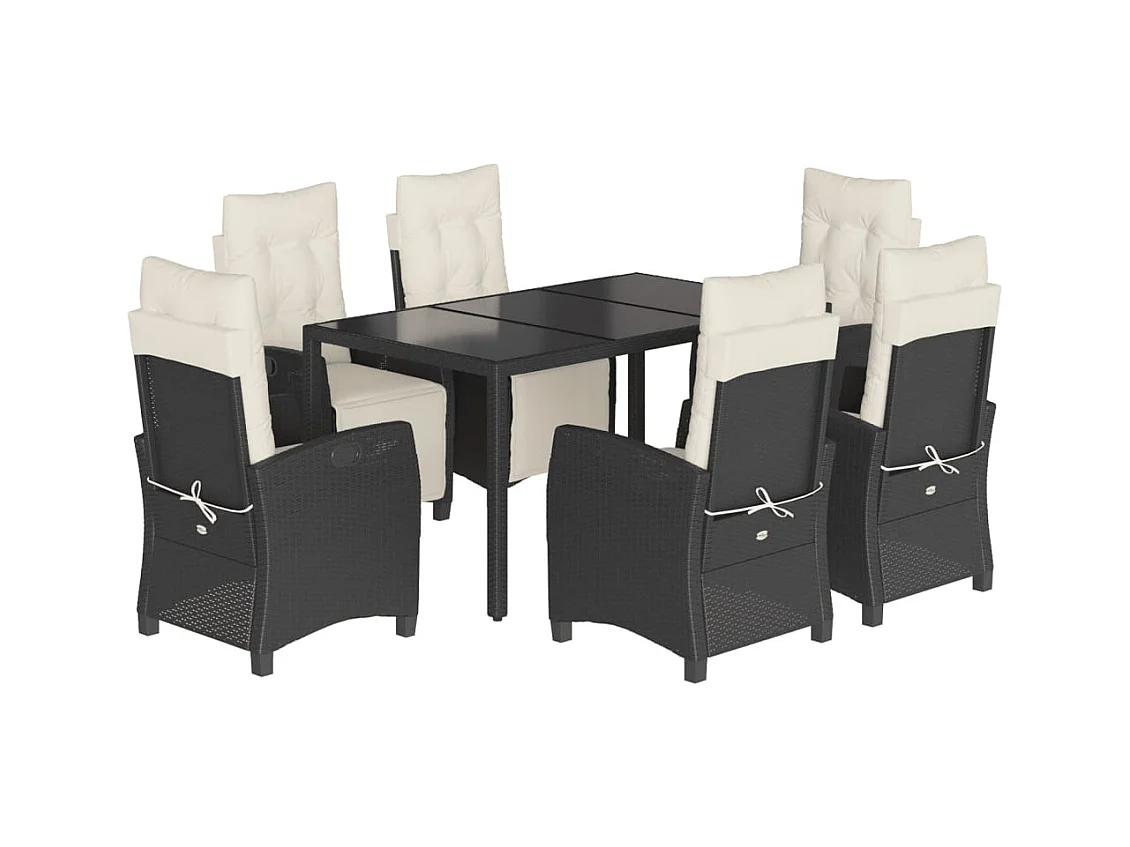 Vrikja  Ensemble à manger de jardin coussins 7pcs Noir Résine tressée