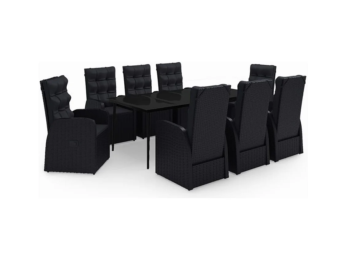 Mirella  Juego de comedor de jardín 9 piezas con cojines negro