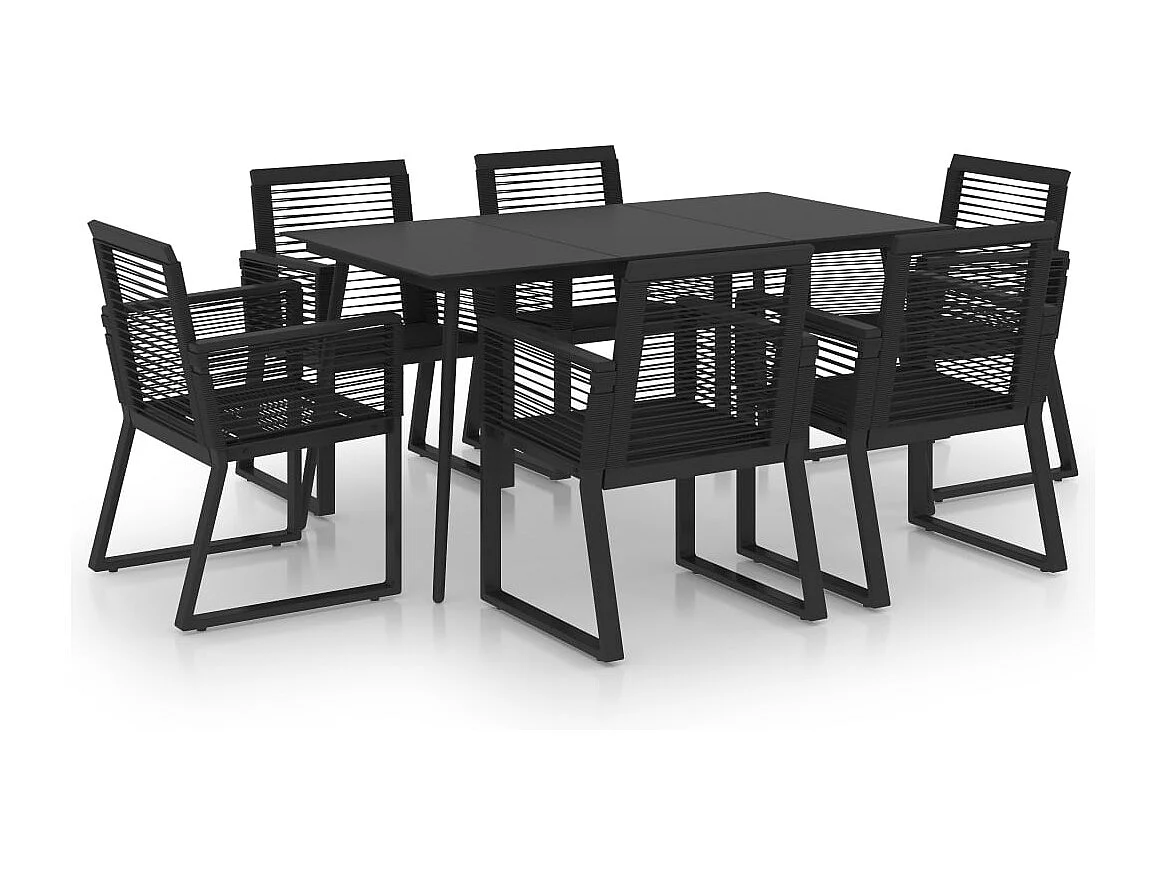 Ralvir  Ensemble à manger d'extérieur 7 pcs Rotin PVC Noir