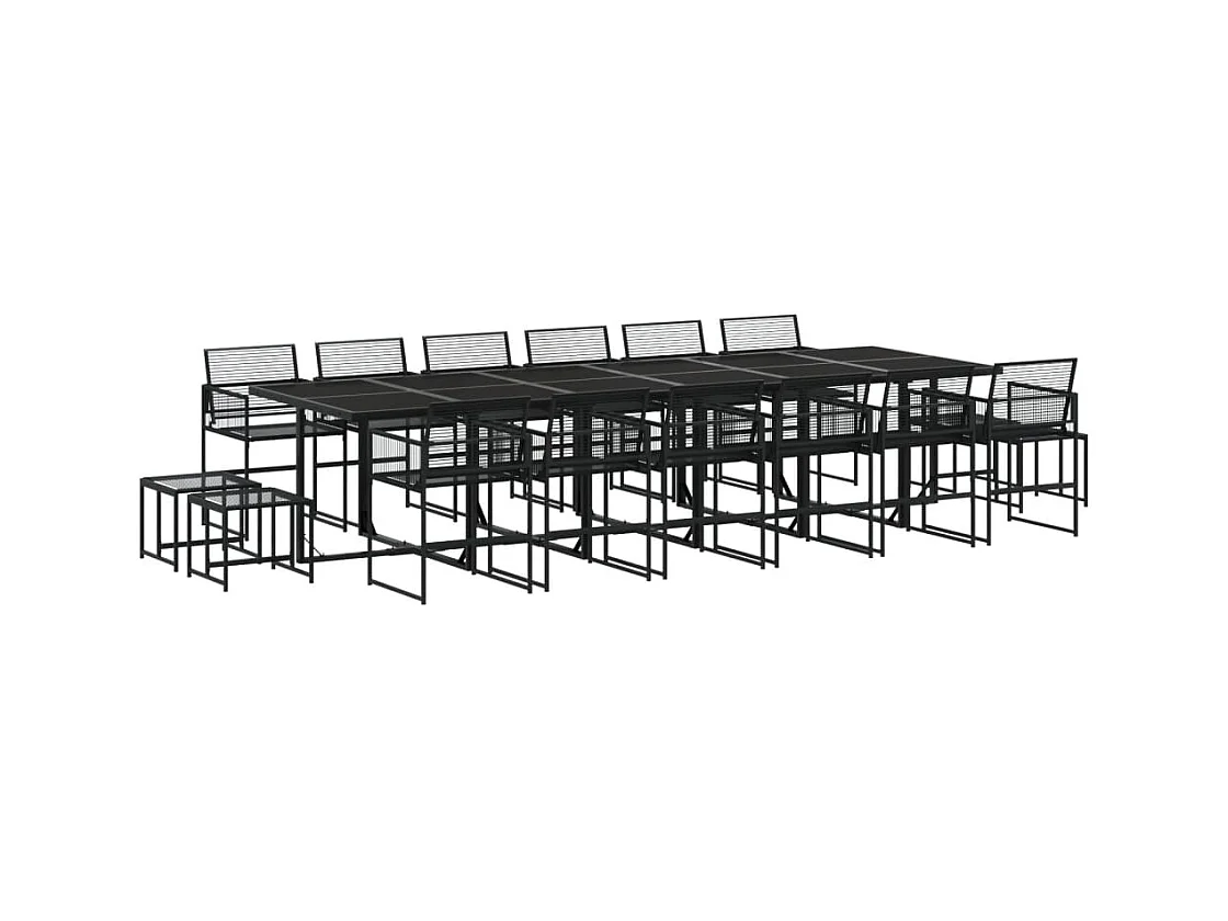 Venanzio  Ensemble à manger de jardin 17 pcs noir résine tressée