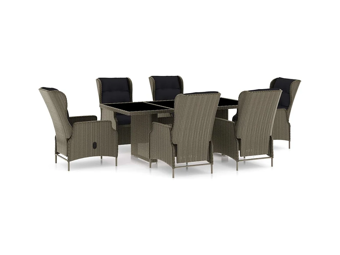 Saint-Denis  Ensemble à manger d'extérieur et coussins 7 pcs résine tressée