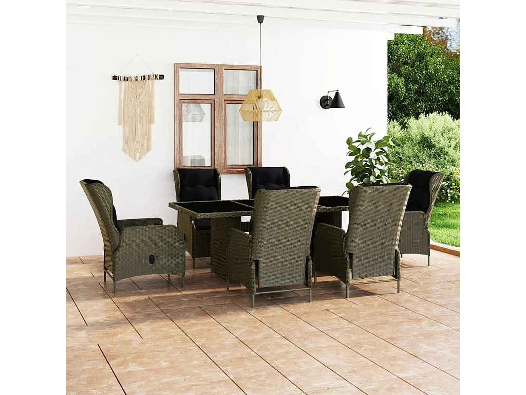 Saint-Denis  Ensemble à manger d'extérieur et coussins 7 pcs résine tressée