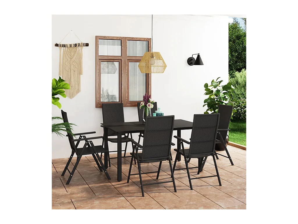 Rick Mason  Ensemble à manger de jardin 7 pcs noir