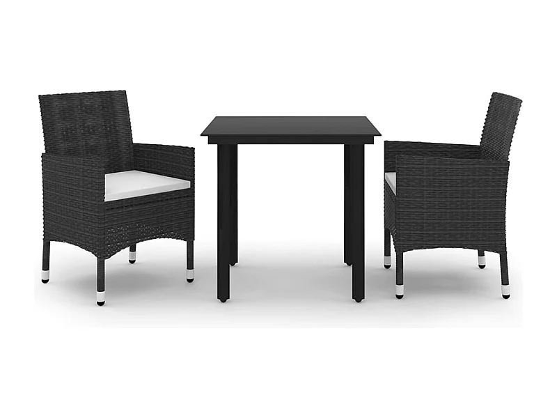 Rion  Set comedor de jardín 3 pzas y cojines ratán sintético y vidrio