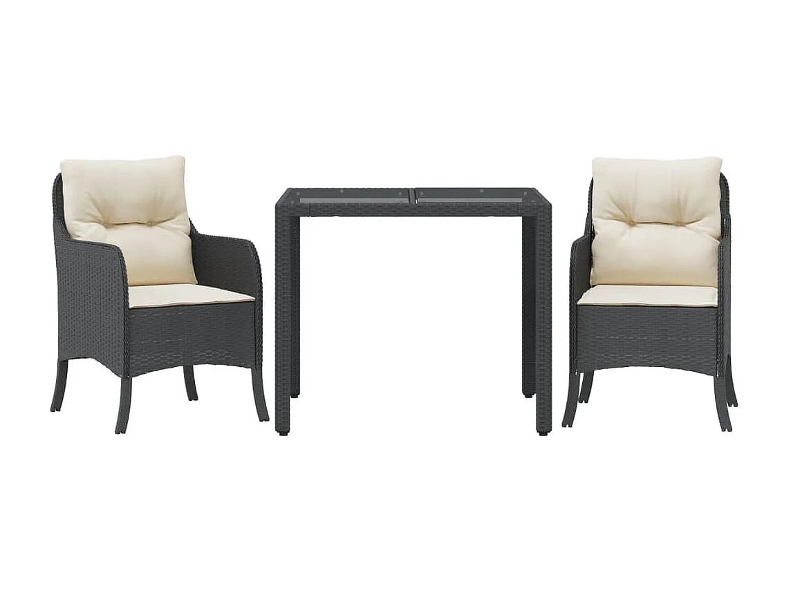 Prolenta Premium -  3-delige Tuinset met kussens poly rattan zwart