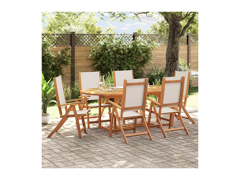 Yljo  Ensemble à Manger de jardin 7pcs bois d'acacia solide textilène