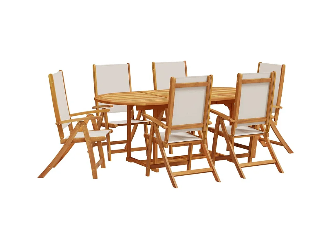 Yljo  Juego comedor de jardín 7 pzas madera maciza acacia y textileno