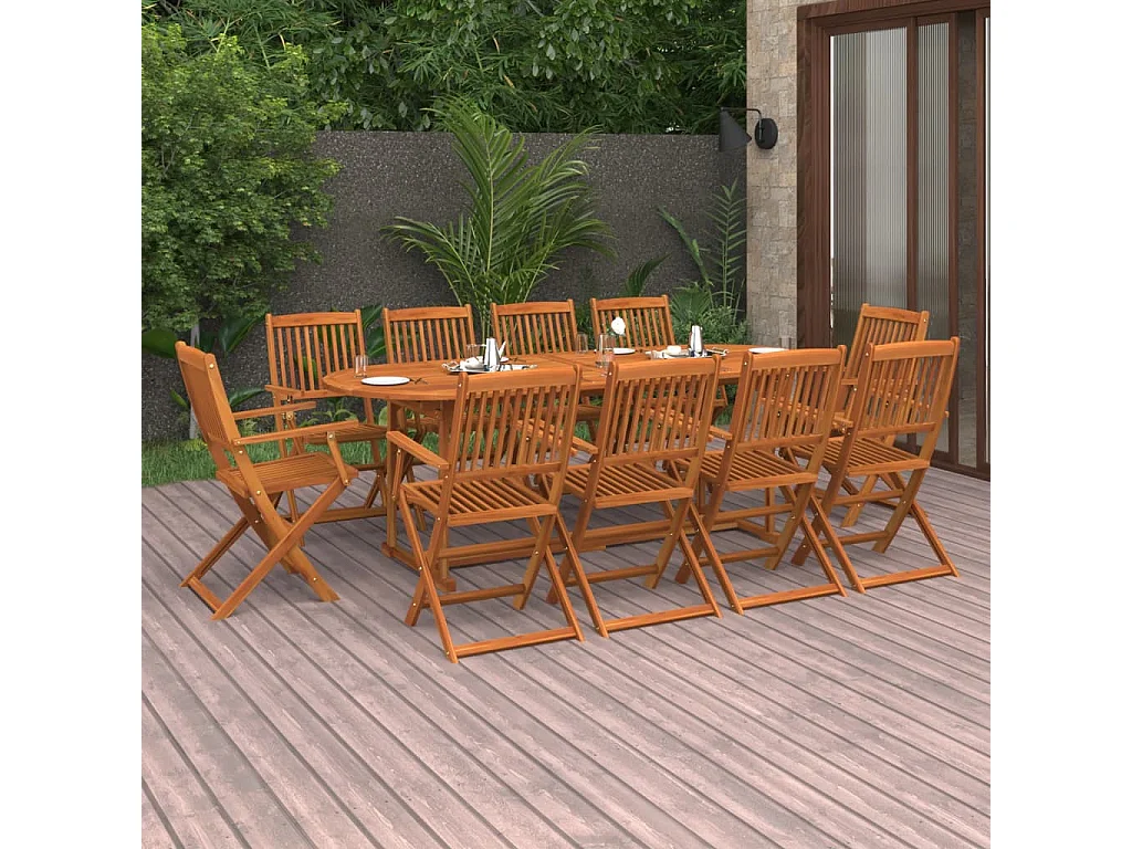 Jersey Village  Ensemble à manger de jardin 11 pcs 220x90x75 cm bois d'acacia
