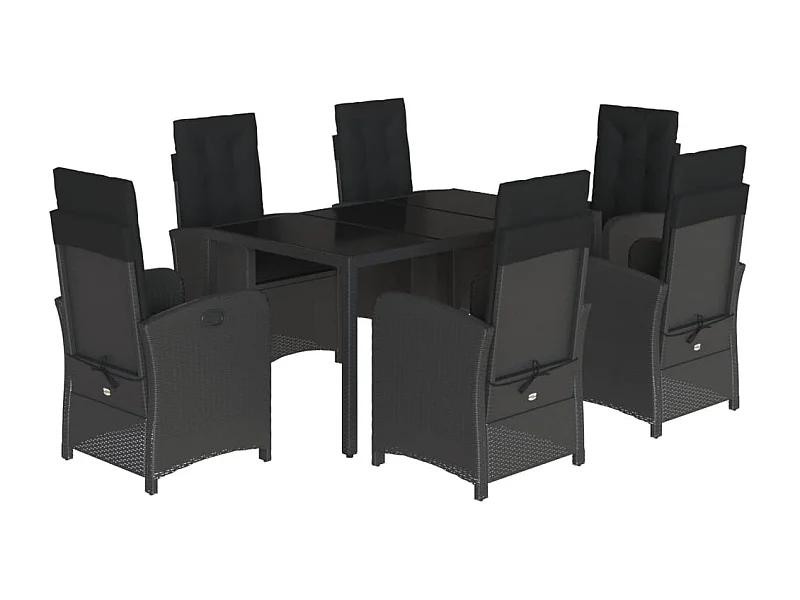 Vinkel  7-delige Tuinset met kussens poly rattan zwart
