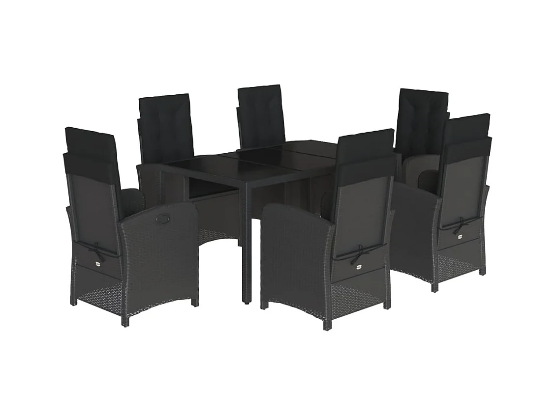 Vinkel  7-delige Tuinset met kussens poly rattan zwart