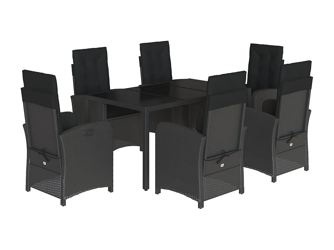 Vinkel  Ensemble à manger de jardin coussins 7pcs Noir Résine tressée