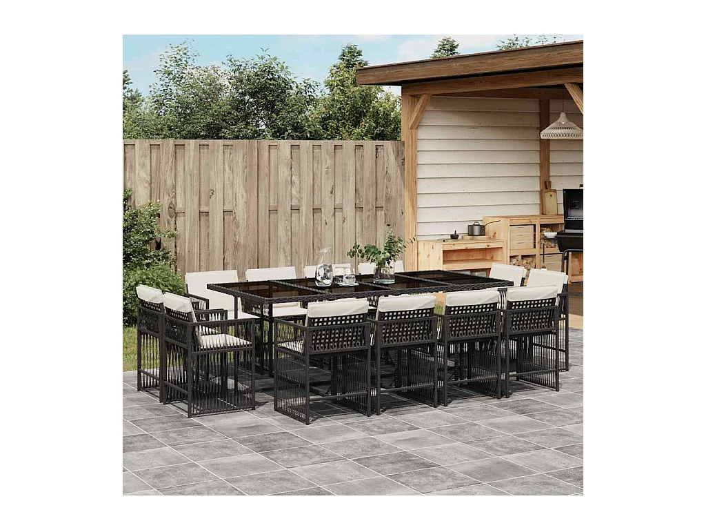 Maart  Ensemble à manger de jardin 13 pcs coussins noir résine tressée