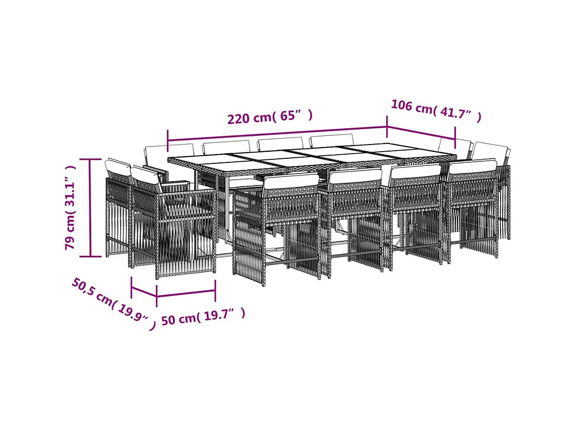 Maart  Ensemble à manger de jardin 13 pcs coussins noir résine tressée